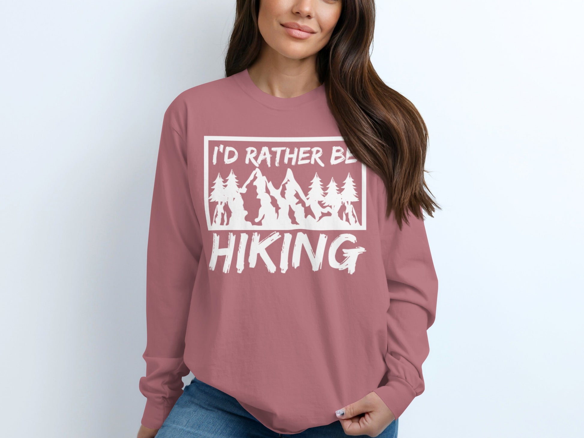 I'd Rather Be Hiking Mountain Graphic Long Sleeve T-Shirt Long Sleeve Tee - Outdoor & Adventure Collection - Mile Marker 16 Gear by Cloud 16 Clothing Co.