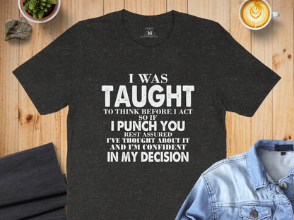 I Was Taught To Think Before I Act Funny Shirt