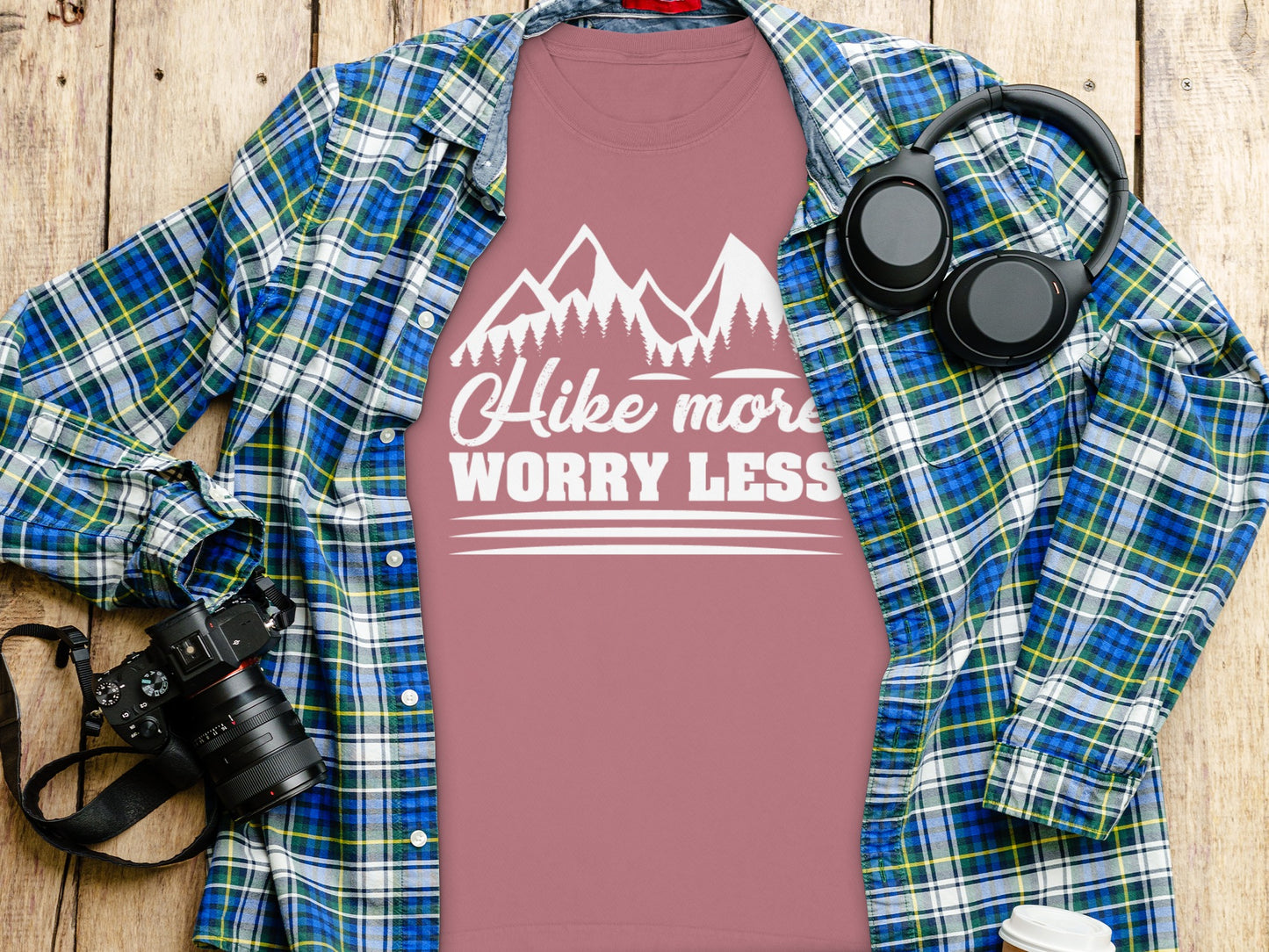 Hike More Worry Less Mountain Themed T-Shirt