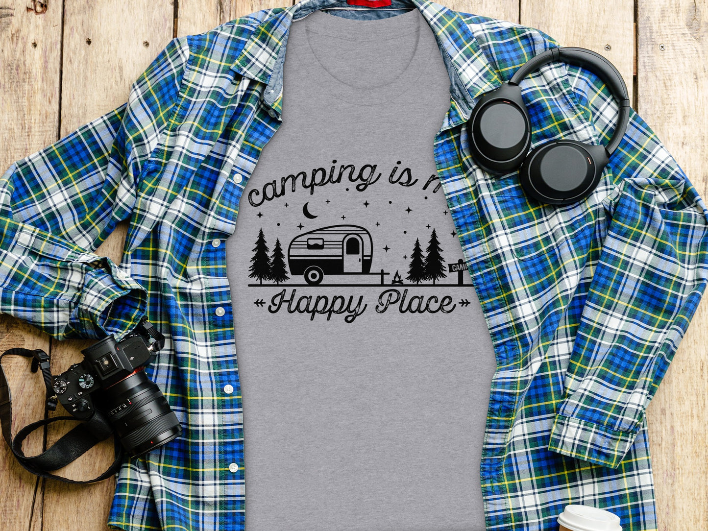 Camping Is My Happy Place Adventure Graphic T-Shirt T-Shirt - Outdoor & Adventure Collection - Mile Marker 16 Gear by Cloud 16 Clothing Co.