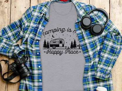 Camping Is My Happy Place Adventure Graphic T-Shirt T-Shirt - Outdoor & Adventure Collection - Mile Marker 16 Gear by Cloud 16 Clothing Co.
