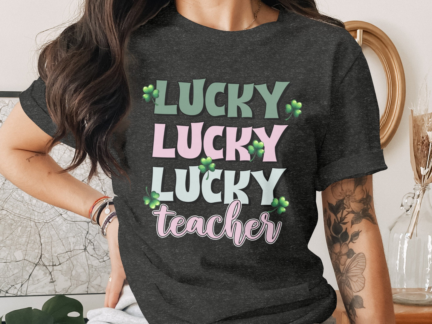 Lucky Lucky Lucky Teacher Graphic T-Shirt for Women