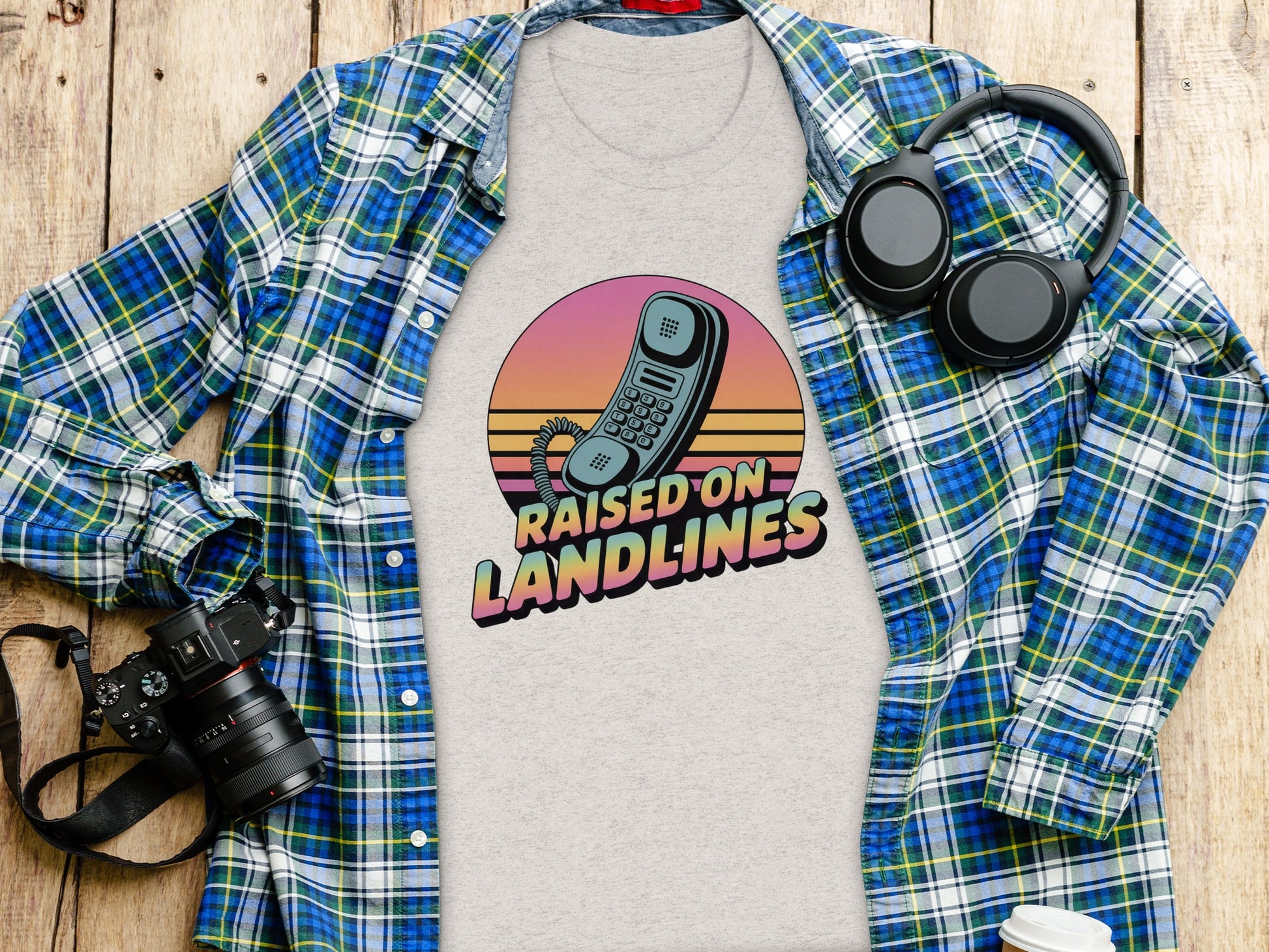 Raised on Landlines Vintage Retro Graphic T-shirt
