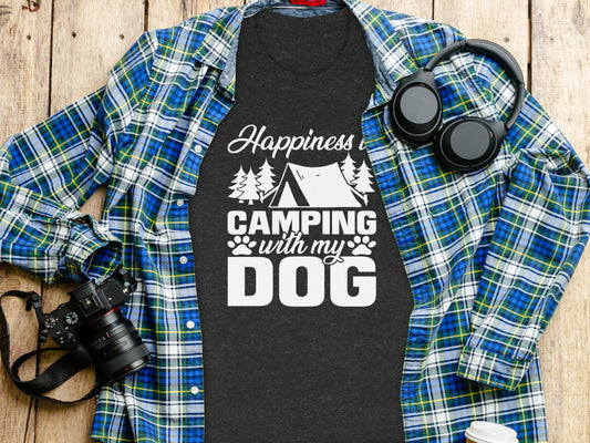 Happiness is Camping with My Dog Awesome Graphic T-Shirt T-Shirt - Outdoor & Adventure Collection - Mile Marker 16 Gear by Cloud 16 Clothing Co.