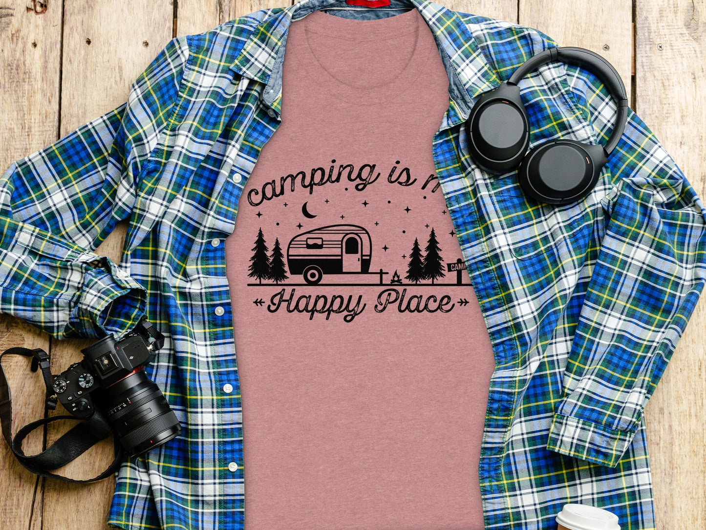 Camping Is My Happy Place Adventure Graphic T-Shirt T-Shirt - Outdoor & Adventure Collection - Mile Marker 16 Gear by Cloud 16 Clothing Co.