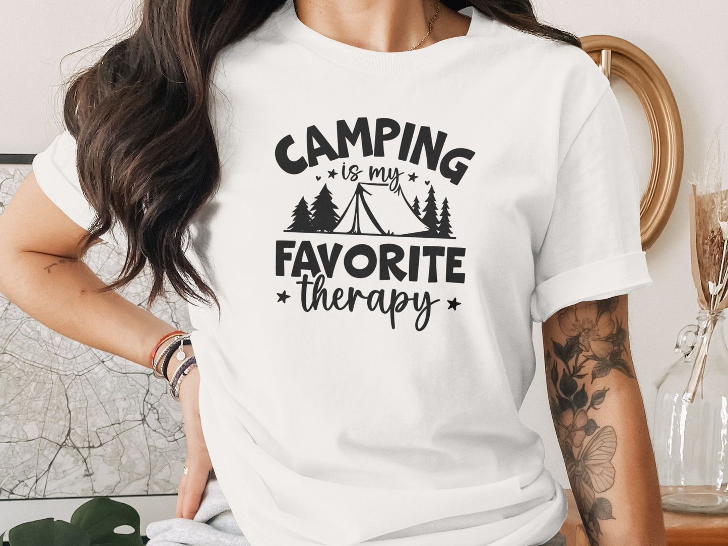Camping Is My Favorite Therapy Black Text Design T-Shirt T-Shirt - Outdoor & Adventure Collection - Mile Marker 16 Gear by Cloud 16 Clothing Co.