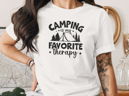 Camping Is My Favorite Therapy Black Text Design T-Shirt T-Shirt - Outdoor & Adventure Collection - Mile Marker 16 Gear by Cloud 16 Clothing Co.
