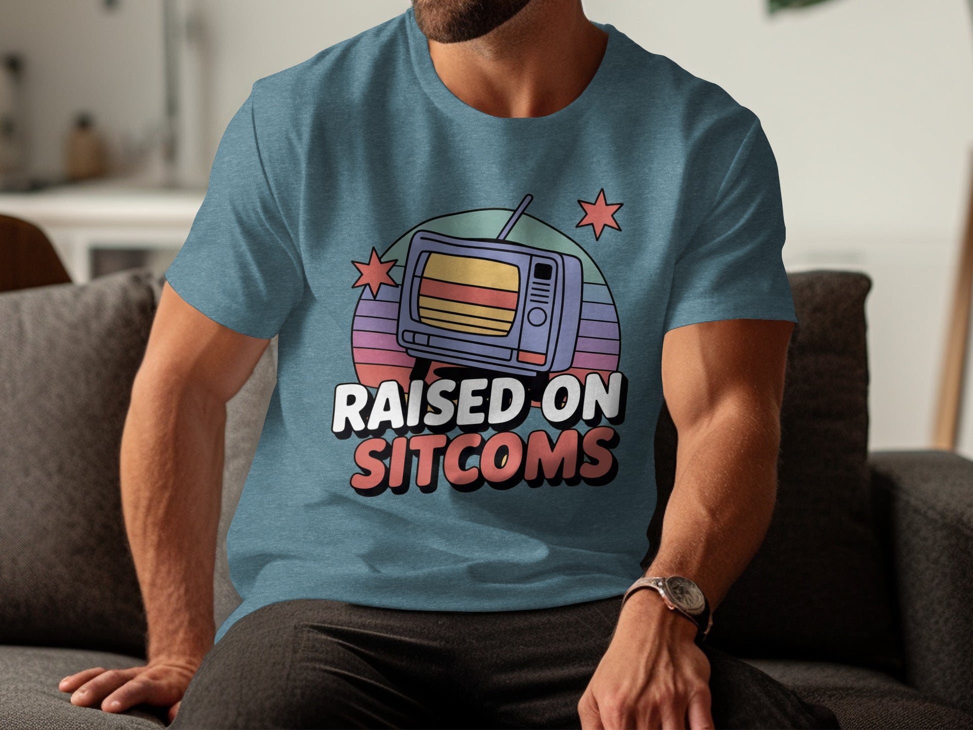 Raised On Sitcoms Retro Television Graphic T-Shirt