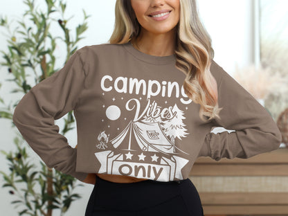 Camping Vibes Stars Only With Tent Graphic Long Sleeve T-Shirt Long Sleeve Tee - Outdoor & Adventure Collection - Mile Marker 16 Gear by Cloud 16 Clothing Co.