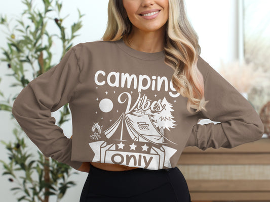Camping Vibes Stars Only With Tent Graphic Long Sleeve T-Shirt Long Sleeve Tee - Outdoor & Adventure Collection - Mile Marker 16 Gear by Cloud 16 Clothing Co.