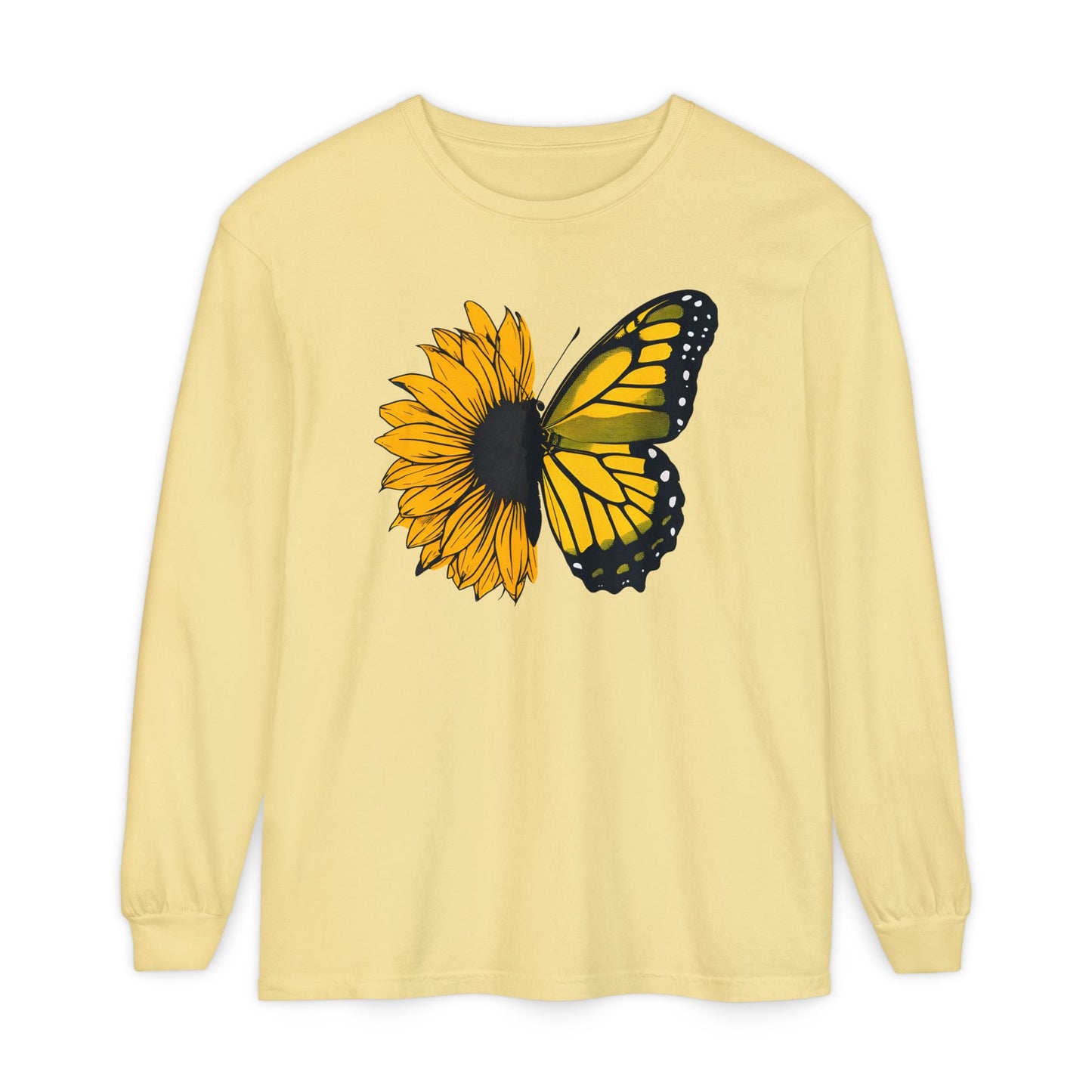 Sunflower Butterfly Long Sleeve Tee - Boho Nature Lover Shirt | Eco-Friendly Spring Fashion