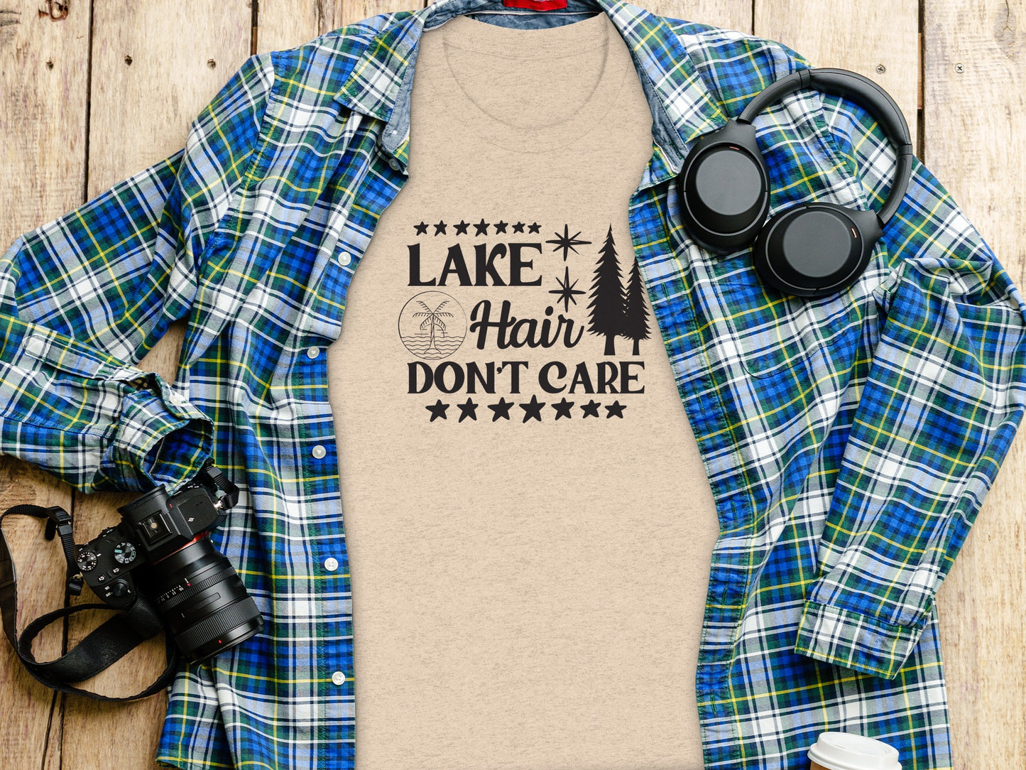Lake with Hair Don't Care Graphic Image Printed T-Shirt T-Shirt - Outdoor & Adventure Collection - Mile Marker 16 Gear by Cloud 16 Clothing Co.
