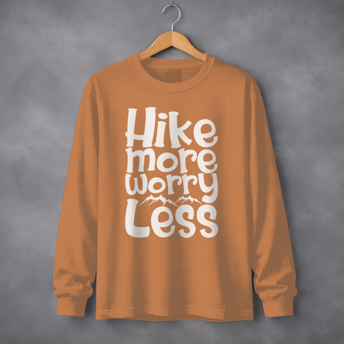Hike More Worry Less With Mountain Graphic Long Sleeve T-Shirt Long Sleeve Tee - Outdoor & Adventure Collection - Mile Marker 16 Gear by Cloud 16 Clothing Co.