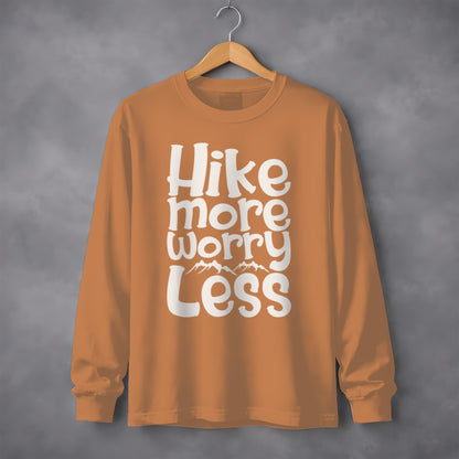 Hike More Worry Less With Mountain Graphic Long Sleeve T-Shirt Long Sleeve Tee - Outdoor & Adventure Collection - Mile Marker 16 Gear by Cloud 16 Clothing Co.