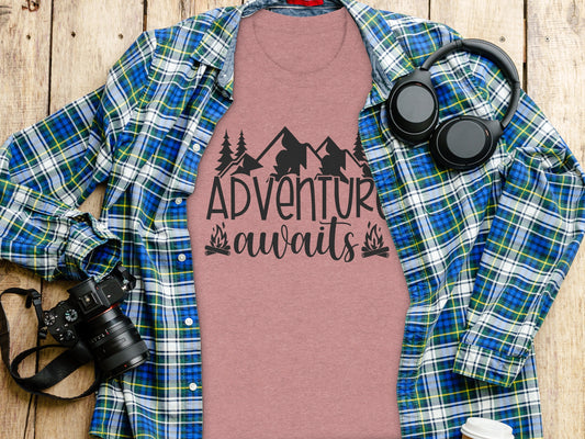 Adventure Awaits with Mountains and Campfires T-Shirt T-Shirt - Outdoor & Adventure Collection - Mile Marker 16 Gear by Cloud 16 Clothing Co.