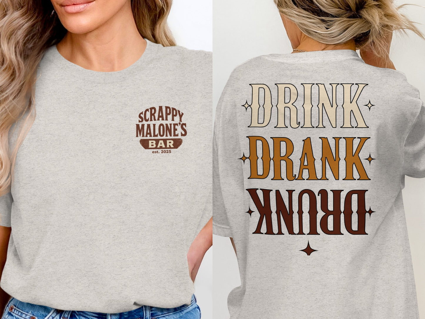 Drink Drank Drunk Retro Style Funny Drinking Design T-Shirt T-shirt - Scrappy Malone's Bar 100-Proof Humor - Cloud 16 Clothing Co.