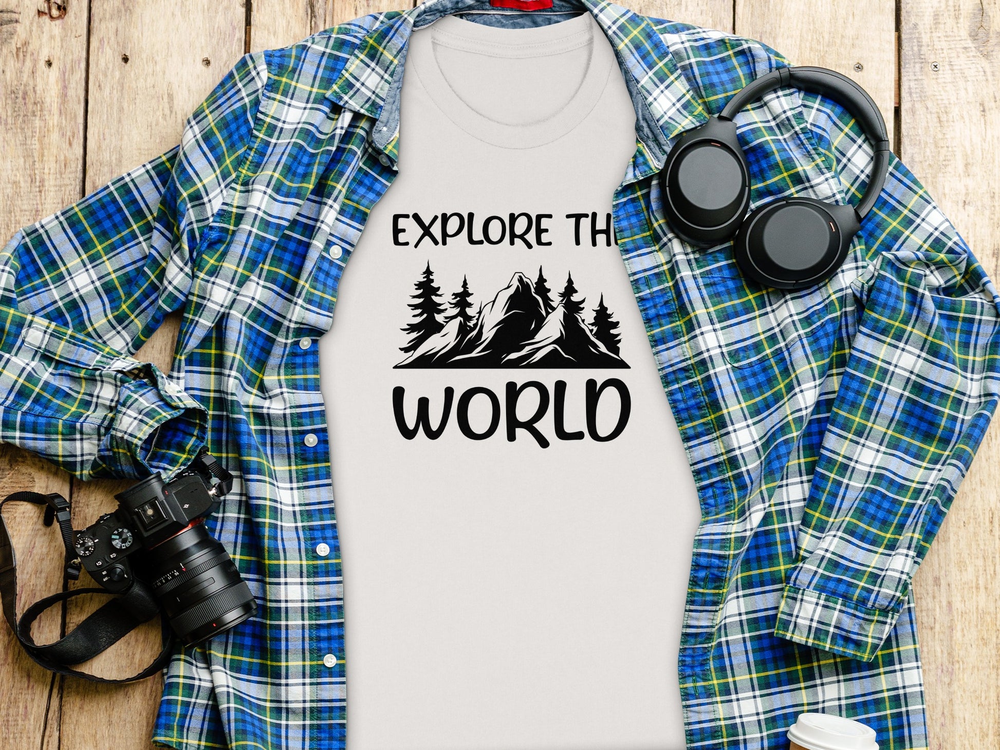 Explore The World Mountain Silhouette Hiking Adventure T-Shirt T-Shirt - Outdoor & Adventure Collection - Mile Marker 16 Gear by Cloud 16 Clothing Co.