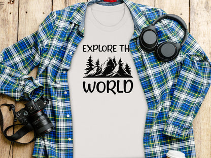 Explore The World Mountain Silhouette Hiking Adventure T-Shirt T-Shirt - Outdoor & Adventure Collection - Mile Marker 16 Gear by Cloud 16 Clothing Co.