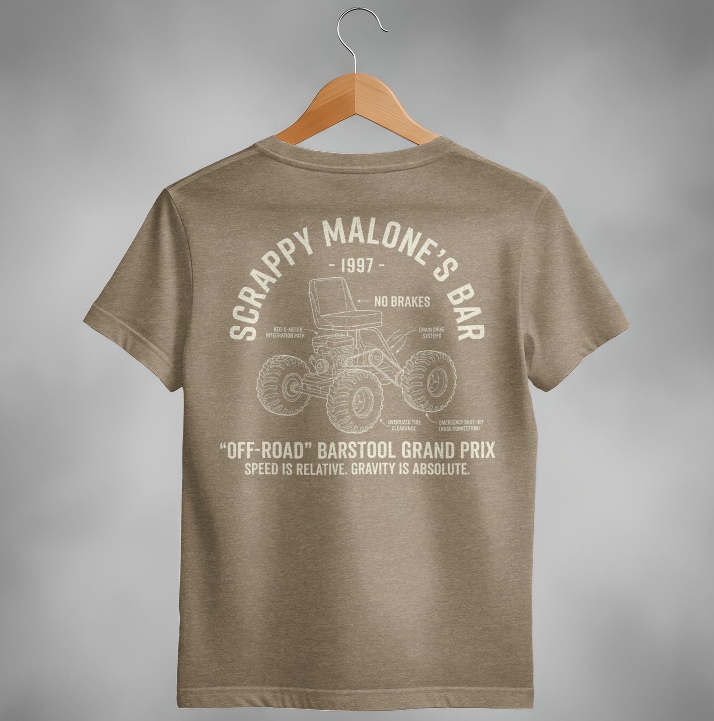 "Off-Road" Barstool Grand Prix graphic on a tan t-shirt.