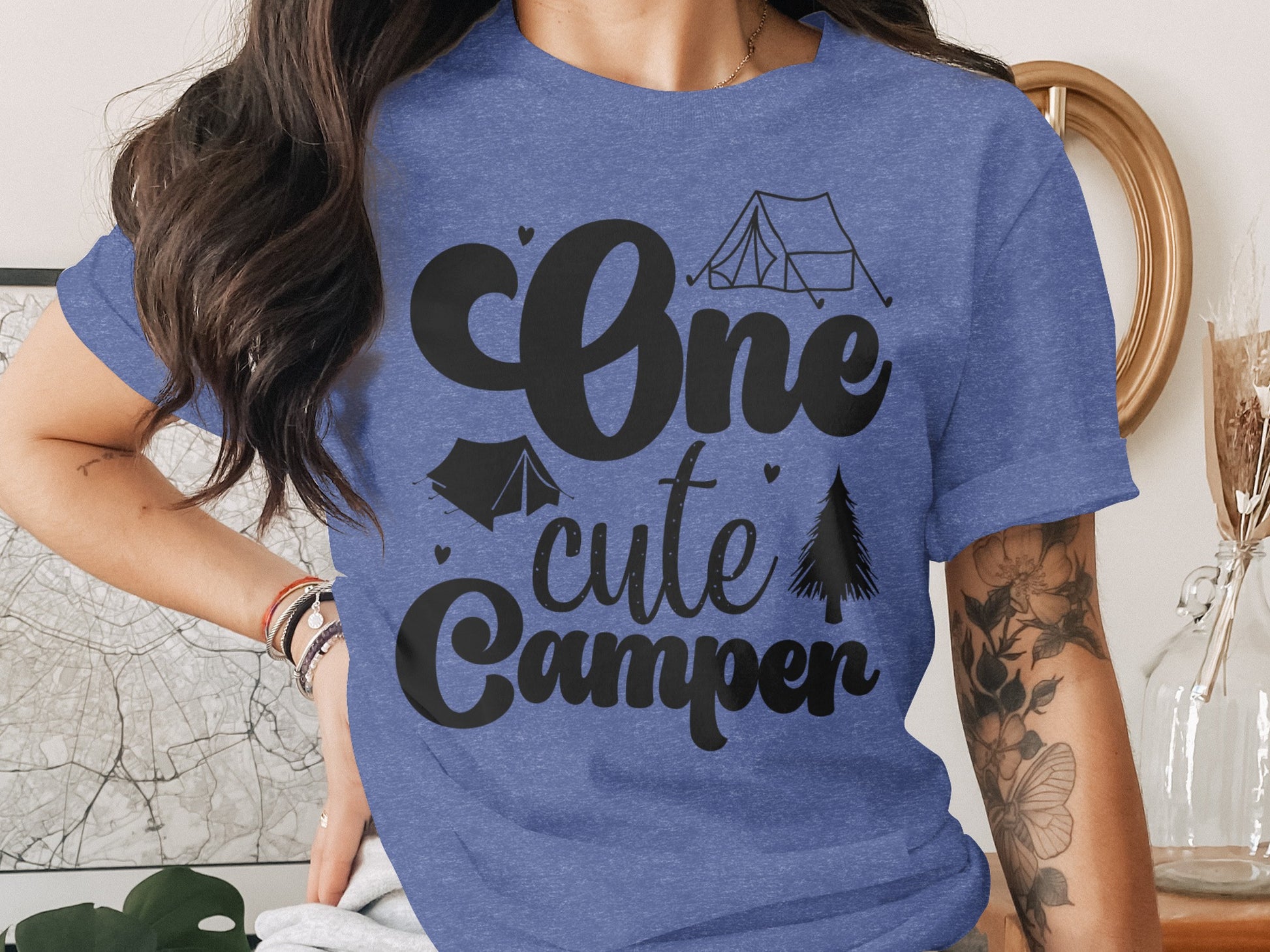 One Cute Camper Tent and Pine Tree Camping Design T-Shirt T-Shirt - Outdoor & Adventure Collection - Mile Marker 16 Gear by Cloud 16 Clothing Co.