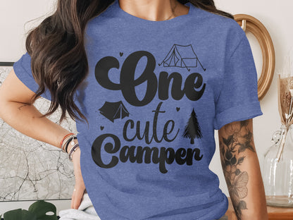 One Cute Camper Tent and Pine Tree Camping Design T-Shirt T-Shirt - Outdoor & Adventure Collection - Mile Marker 16 Gear by Cloud 16 Clothing Co.
