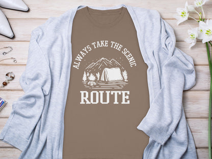 Always Take The Scenic Route Camping Adventure Long Sleeve T-Shirt Long Sleeve Tee - Outdoor & Adventure Collection - Mile Marker 16 Gear by Cloud 16 Clothing Co.