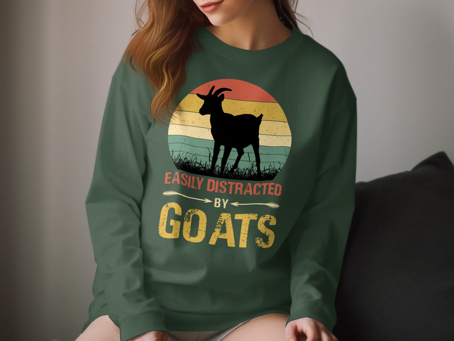 Easily Distracted By Goats Graphic Long Sleeve Shirt