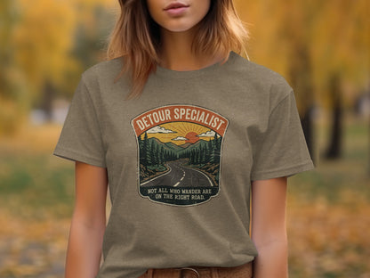 Heritage Detour Specialist Vintage Graphic Nomad Tee: T-shirt graphic: "Detour Specialist" text, winding road through mountains.