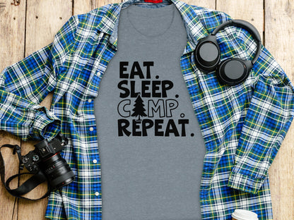 Eat Sleep Camp Repeat With Pine Tree Graphic T-Shirt T-Shirt - Outdoor & Adventure Collection - Mile Marker 16 Gear by Cloud 16 Clothing Co.