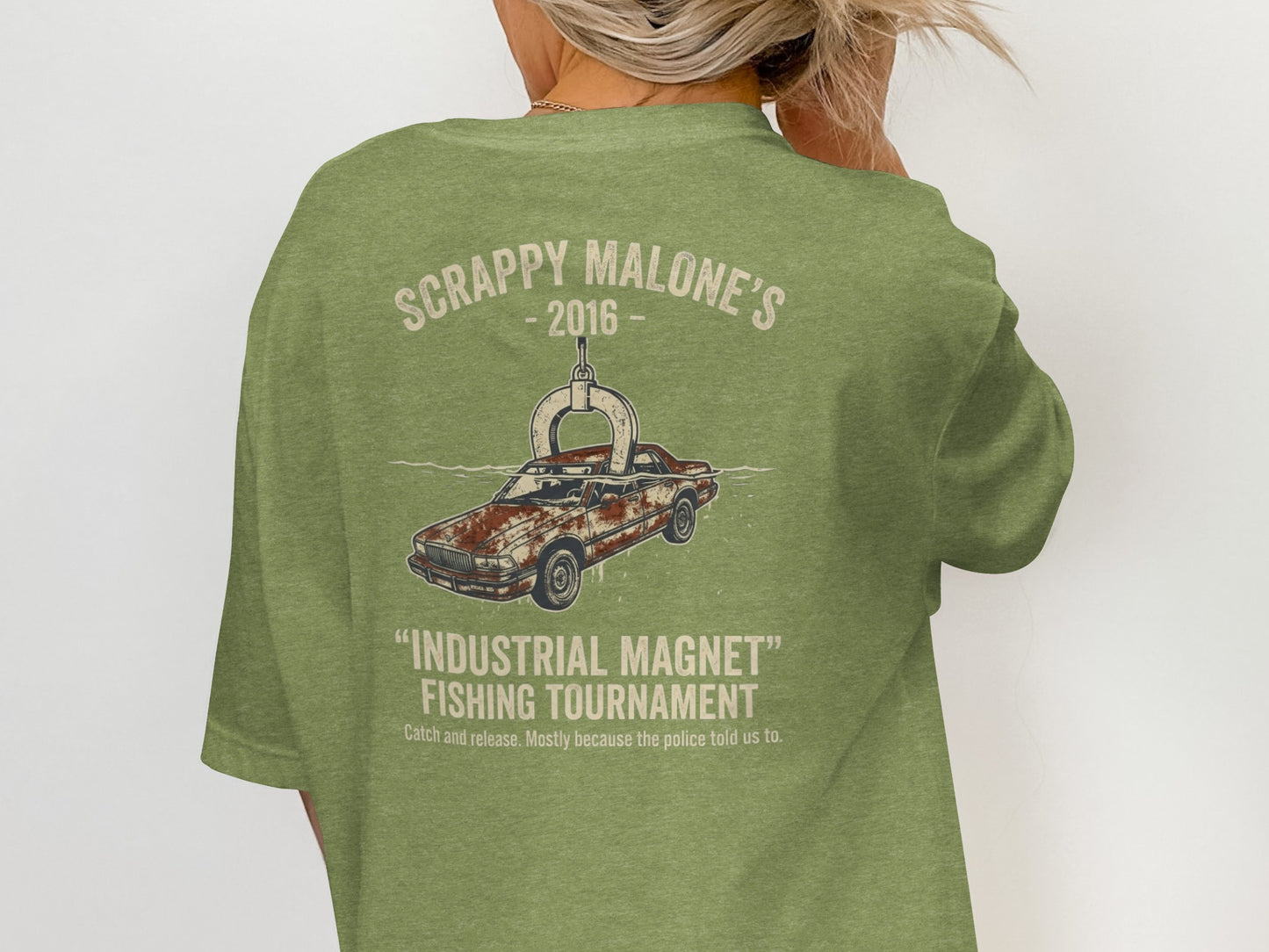 Scrappy Malone's 2016 Industrial Magnet Fishing Tournament shirt.