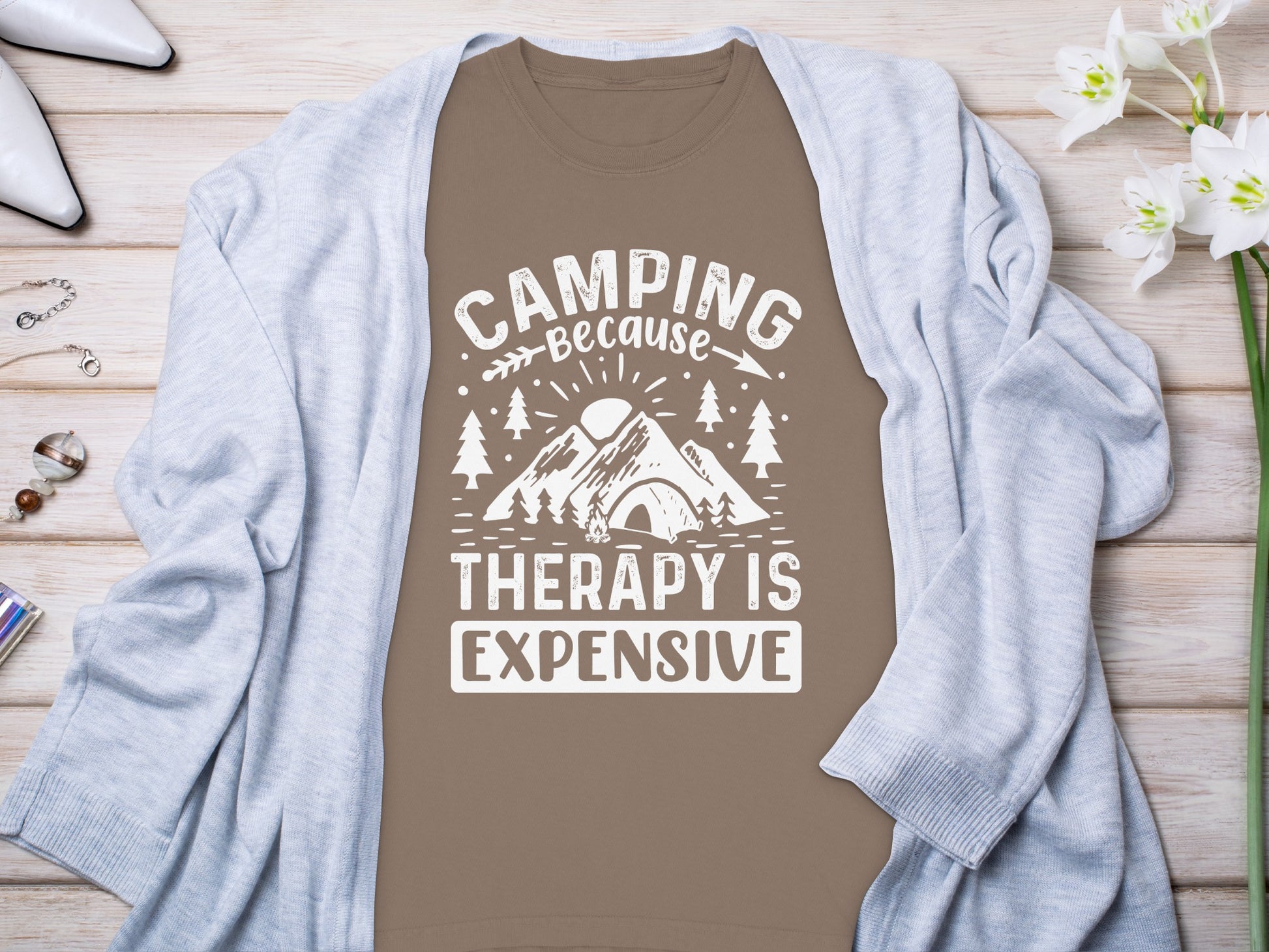 Camping Because Therapy is Expensive Outdoor Long Sleeve T-Shirt Long Sleeve Tee - Outdoor & Adventure Collection - Mile Marker 16 Gear by Cloud 16 Clothing Co.
