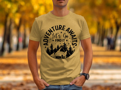 Adventure Awaits Let's Go Find It Silhouette Camper T-Shirt T-Shirt - Outdoor & Adventure Collection - Mile Marker 16 Gear by Cloud 16 Clothing Co.