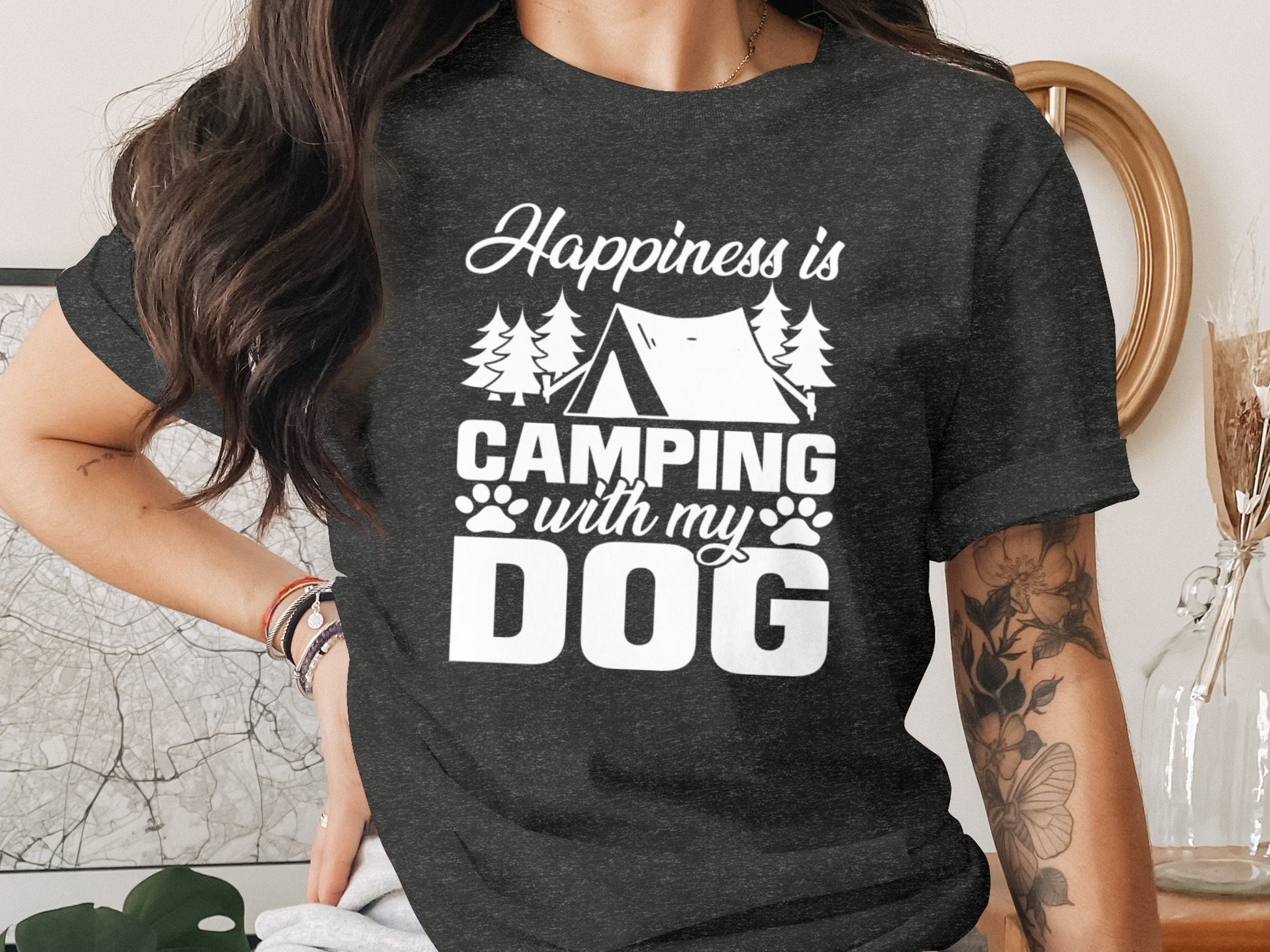 Happiness is Camping with My Dog Awesome Graphic T-Shirt T-Shirt - Outdoor & Adventure Collection - Mile Marker 16 Gear by Cloud 16 Clothing Co.