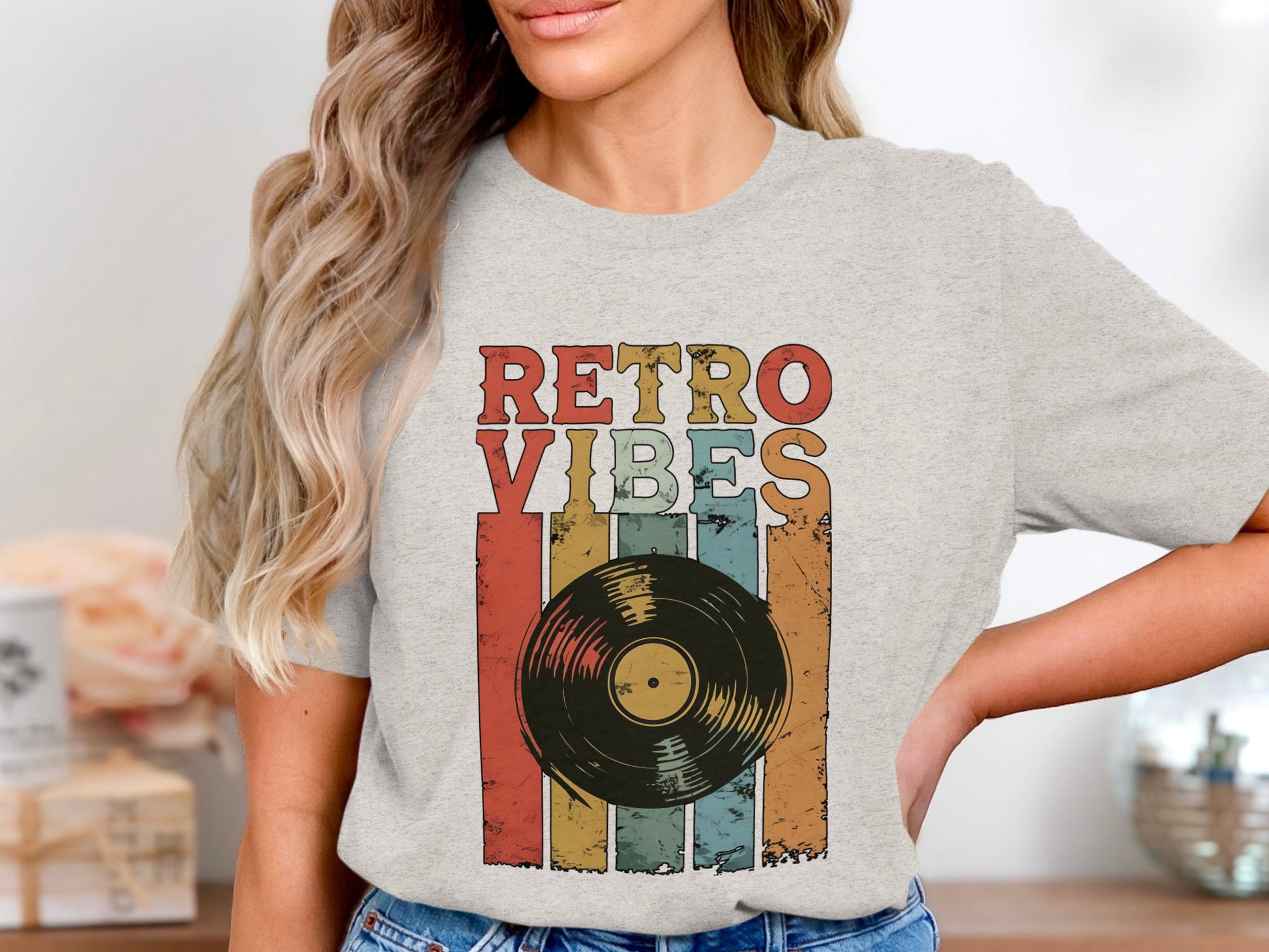 Retro Vibes Graphic Vinyl Record Design Shirt