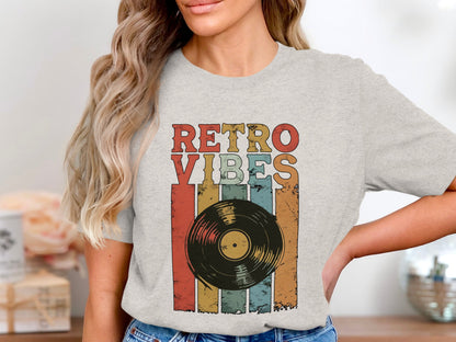 Retro Vibes Graphic Vinyl Record Design Shirt