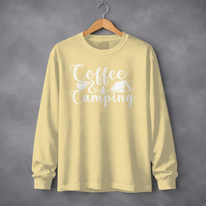 Coffee and Camping Adventure Design Long Sleeve T-Shirt Long Sleeve Tee - Outdoor & Adventure Collection - Mile Marker 16 Gear by Cloud 16 Clothing Co.