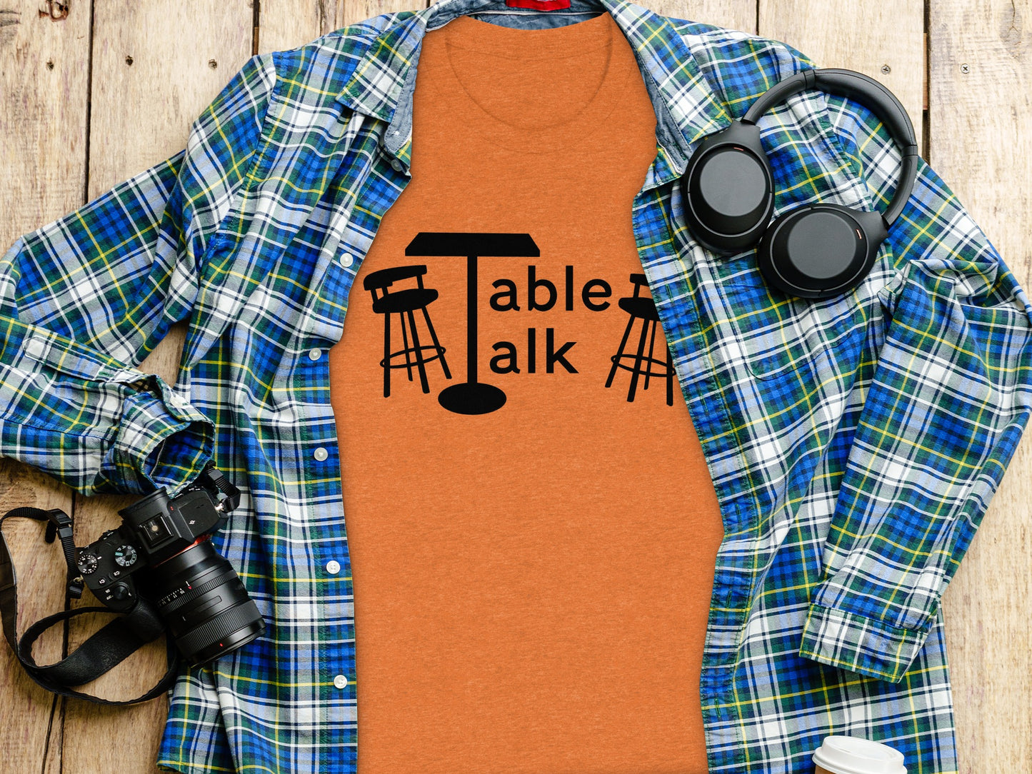 Table Talk Graphic Teal Plaid Shirt T-Shirt Design