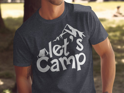 Lets Camp Tent With Mountain T-Shirt T-Shirt - Outdoor & Adventure Collection - Mile Marker 16 Gear by Cloud 16 Clothing Co.