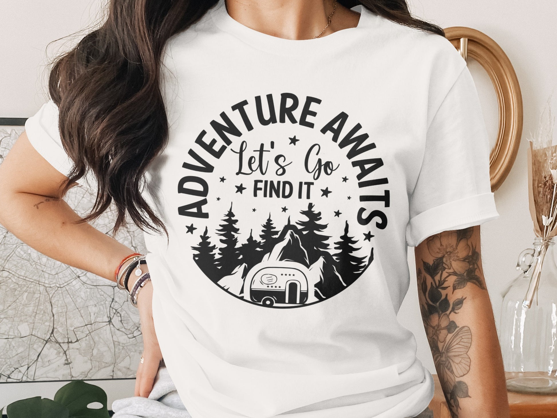 Adventure Awaits Let's Go Find It Silhouette Camper T-Shirt T-Shirt - Outdoor & Adventure Collection - Mile Marker 16 Gear by Cloud 16 Clothing Co.