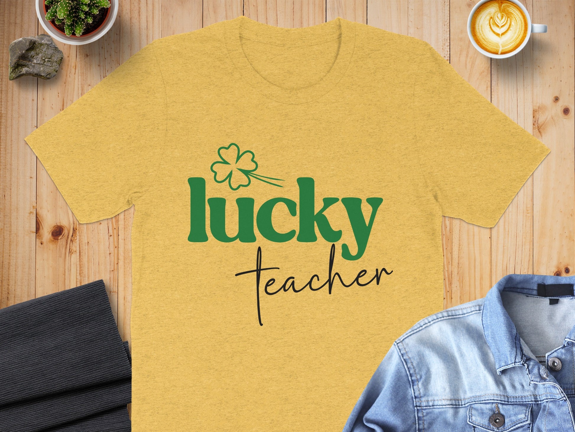 Lucky Teacher Four-Leaf Clover Graphic T-Shirt
