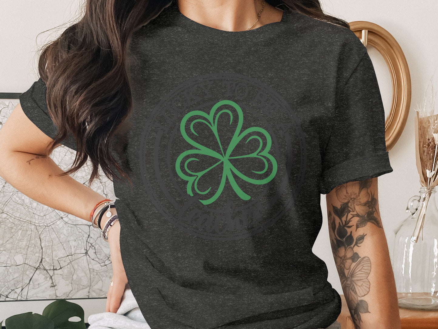 Classic Black T-shirt Featuring Green Clover Design