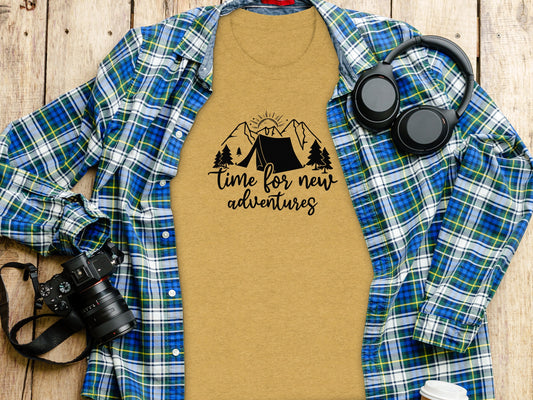 Time For New Adventures With Tent Graphic Design T-Shirt T-Shirt - Outdoor & Adventure Collection - Mile Marker 16 Gear by Cloud 16 Clothing Co.