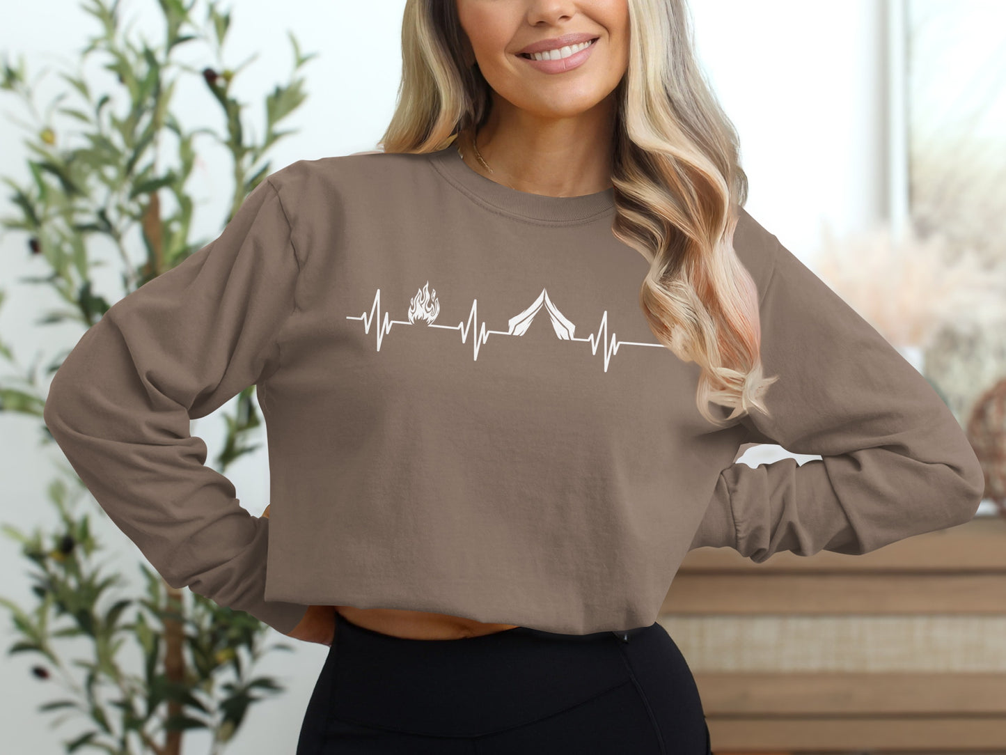 Camping Fire Tent Heartbeat Outdoor Adventure Long Sleeve T-Shirt Long Sleeve Tee - Outdoor & Adventure Collection - Mile Marker 16 Gear by Cloud 16 Clothing Co.