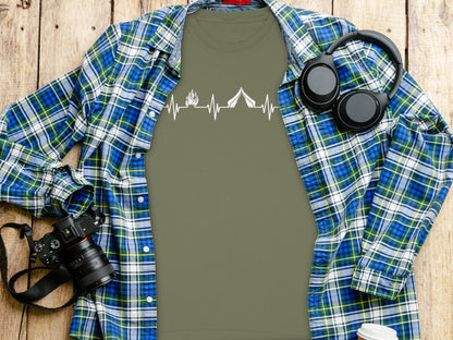 Camping Fire Tent Heartbeat Outdoor Adventure Long Sleeve T-Shirt Long Sleeve Tee - Outdoor & Adventure Collection - Mile Marker 16 Gear by Cloud 16 Clothing Co.