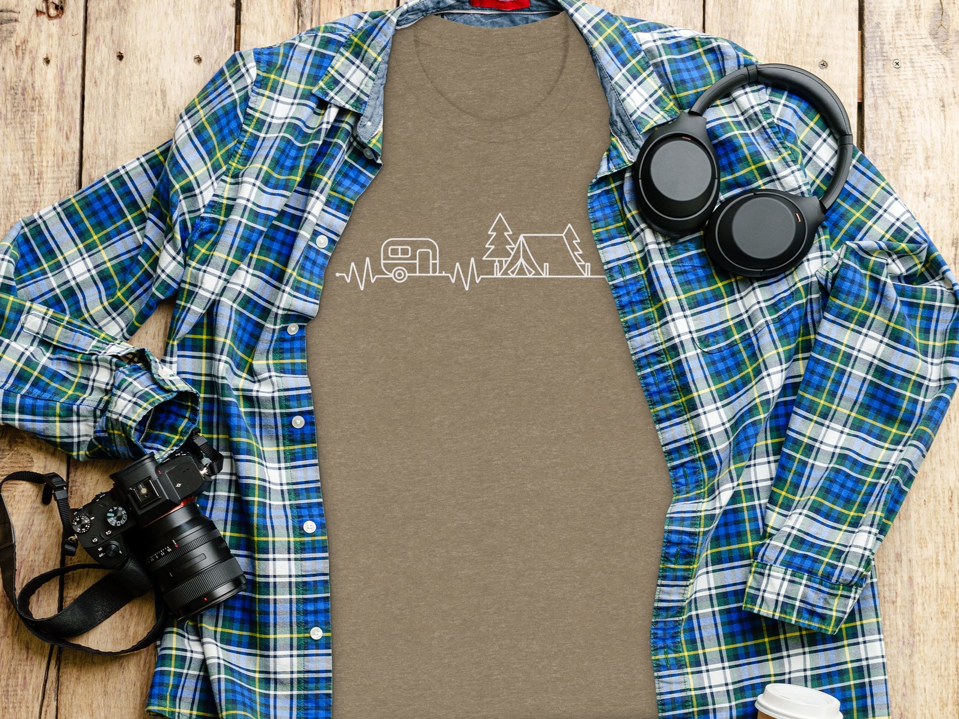 Camping Heartbeat Graphic Summer Outdoor Adventure T-Shirt T-Shirt - Outdoor & Adventure Collection - Mile Marker 16 Gear by Cloud 16 Clothing Co.