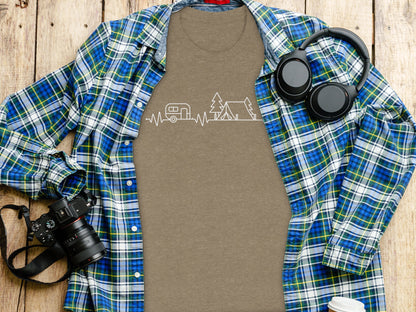 Camping Heartbeat Graphic Summer Outdoor Adventure T-Shirt T-Shirt - Outdoor & Adventure Collection - Mile Marker 16 Gear by Cloud 16 Clothing Co.