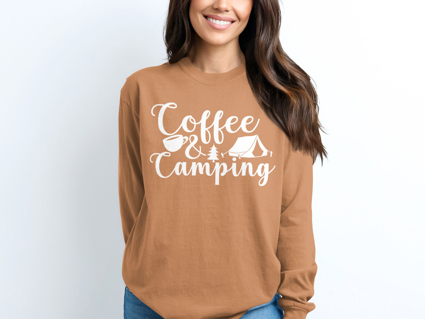 Coffee and Camping Adventure Design Long Sleeve T-Shirt Long Sleeve Tee - Outdoor & Adventure Collection - Mile Marker 16 Gear by Cloud 16 Clothing Co.