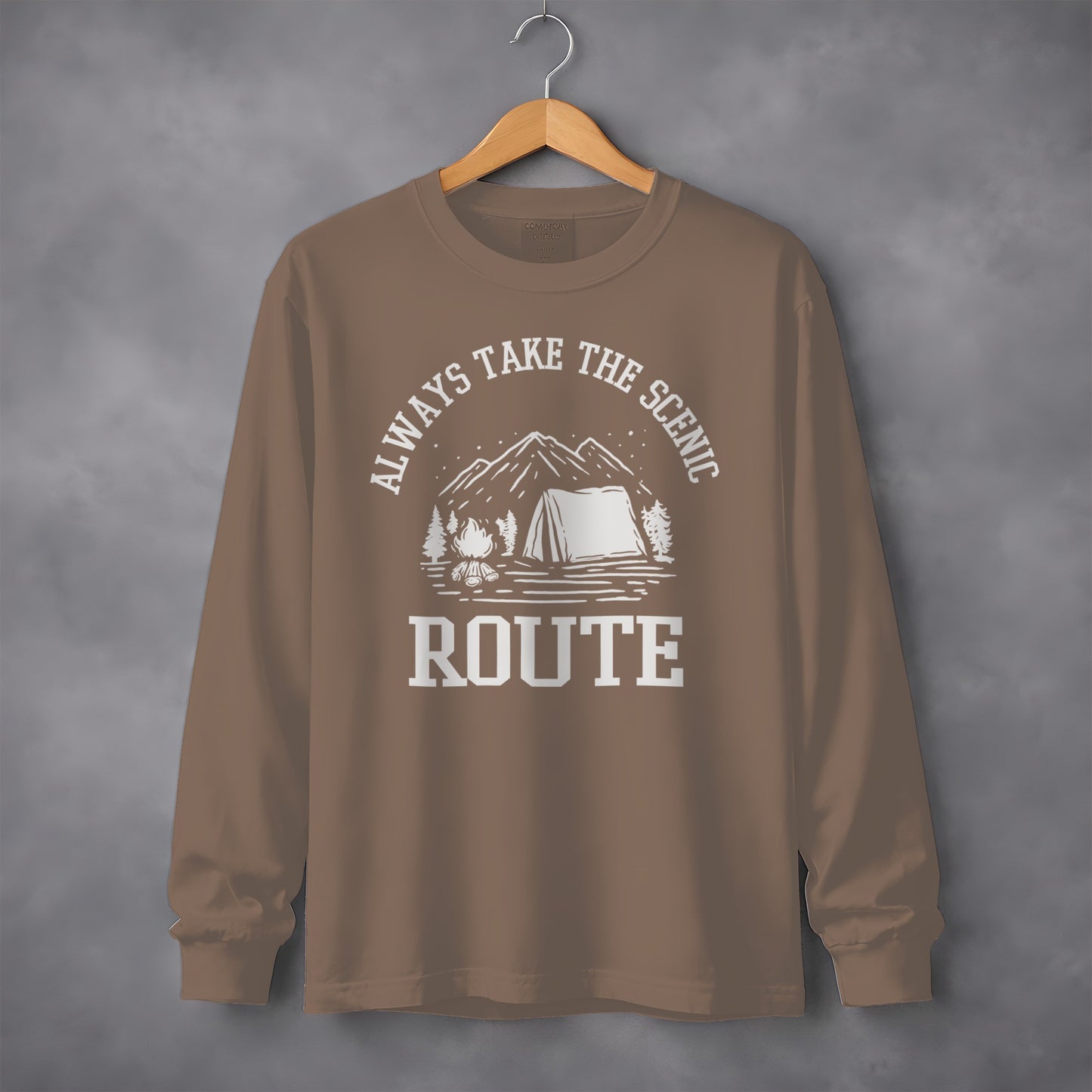 Always Take The Scenic Route Camping Adventure Long Sleeve T-Shirt Long Sleeve Tee - Outdoor & Adventure Collection - Mile Marker 16 Gear by Cloud 16 Clothing Co.