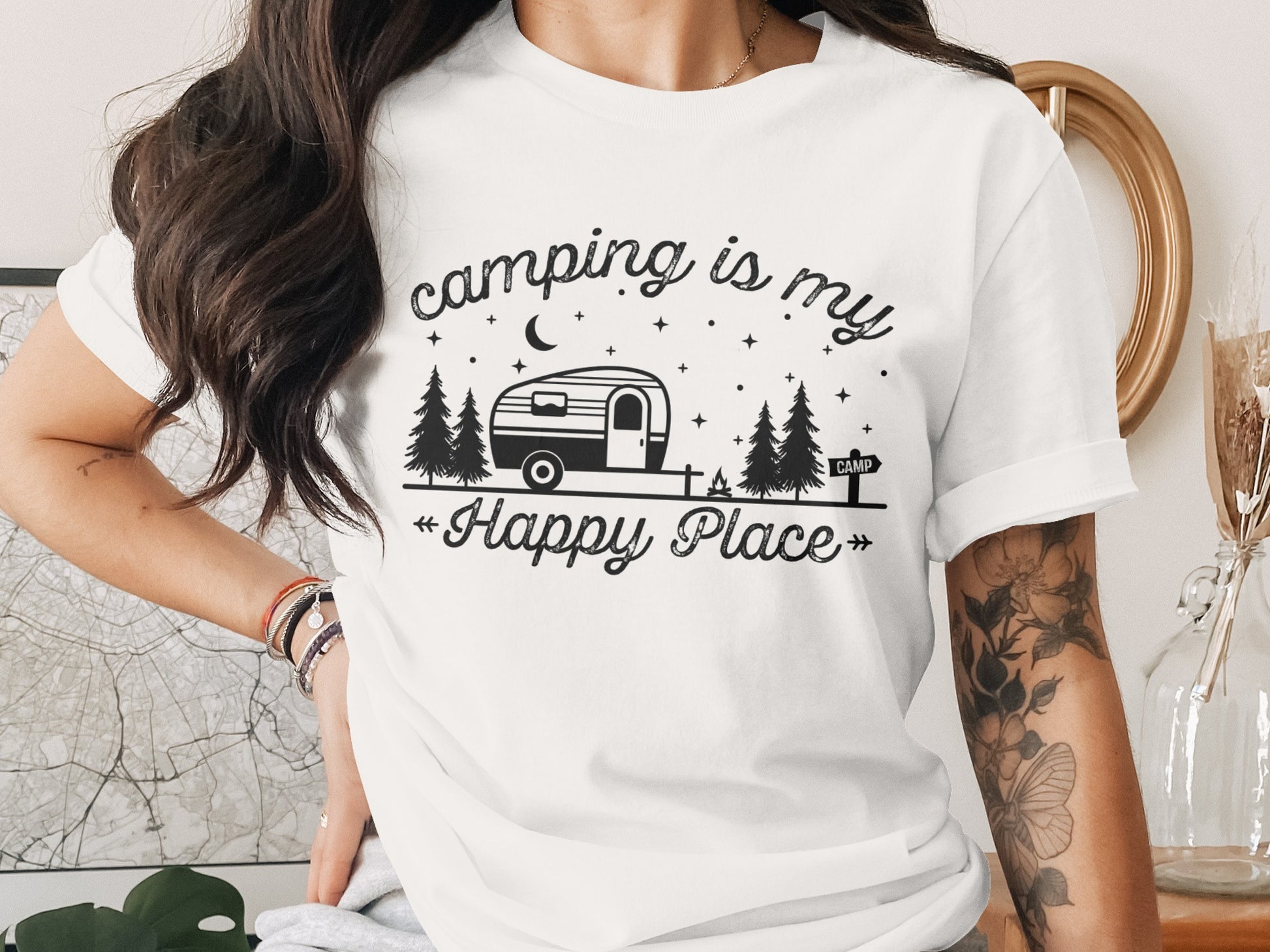 Camping Is My Happy Place Adventure Graphic T-Shirt T-Shirt - Outdoor & Adventure Collection - Mile Marker 16 Gear by Cloud 16 Clothing Co.