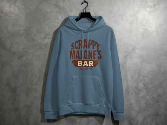 Scrappy Malone's Bar Est 2025 Vintage Style Hoodie - Retro Tavern Design Hoodie - Scrappy Malone's Bar 100-Proof Humor - Cloud 16 Clothing Co.